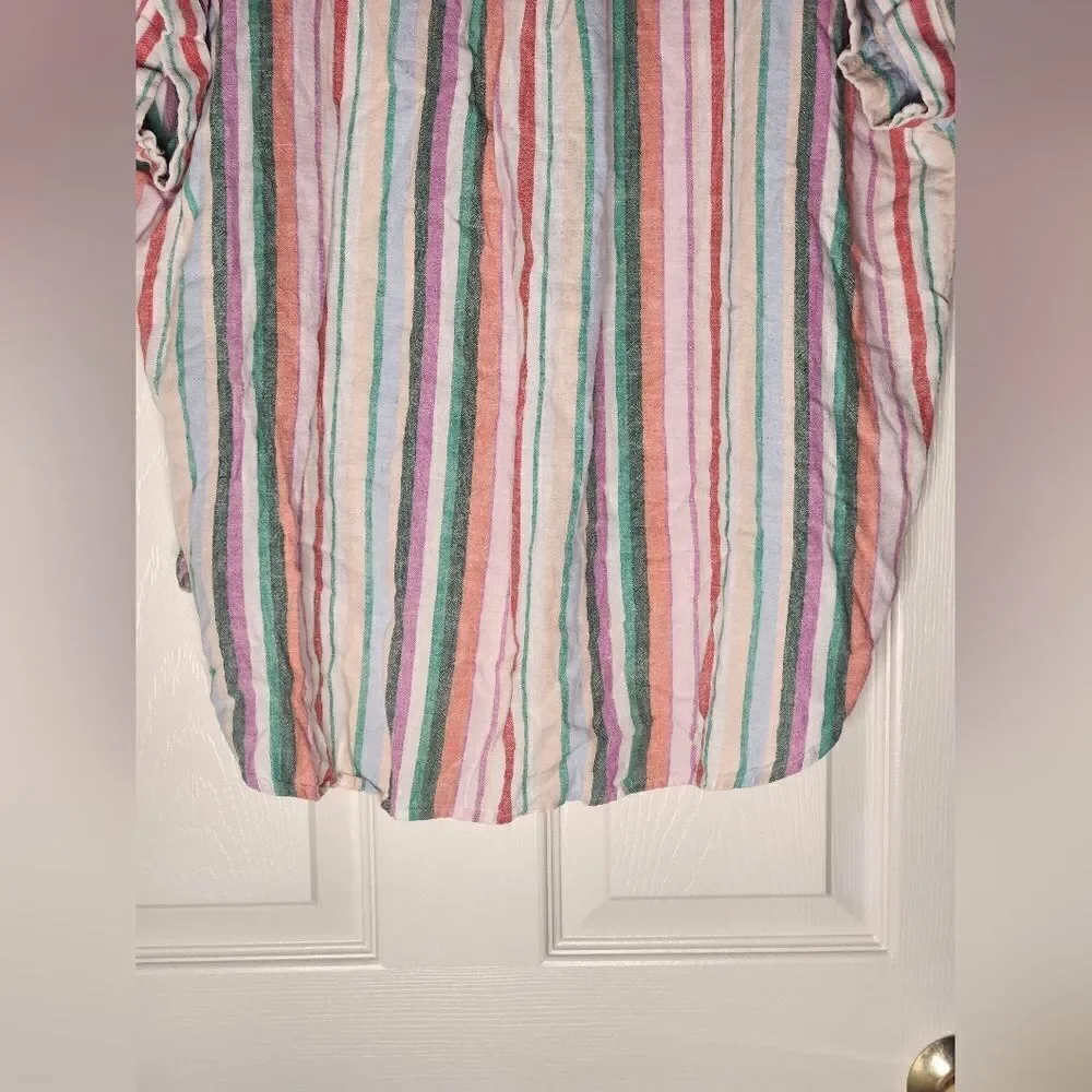 Time and True XL (16-18) Striped RolledShrtslv LINENBlend Buttons Up Women Shirt - Picture 9 of 9